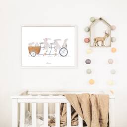 Baby Room Wall Rabbit Decor, Nursery Bike Birth Gift - thumbnail 3