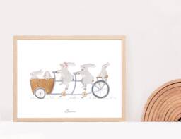 Baby Room Wall Rabbit Decor, Nursery Bike Birth Gift - thumbnail 1