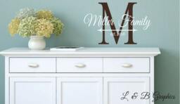Family Name Monogram Est Date-Vinyl Wall Decal - Custom Name - Entryway - Decor - Fancy Modern Decor-Wedding - Anniversary - thumbnail 1