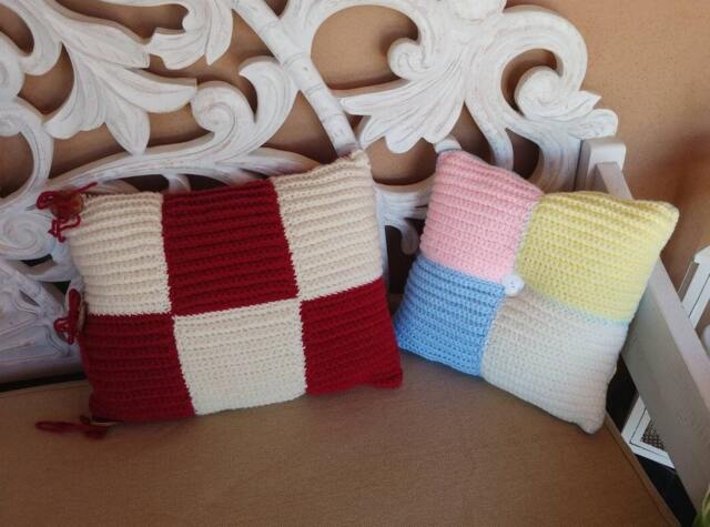 Christmas Red White Square Decorative Pillow, Yellow Pink Blue Handknit Yarn Pillows, Cable Knit Home Yard Room Bedding, Nursery Gift - image 1