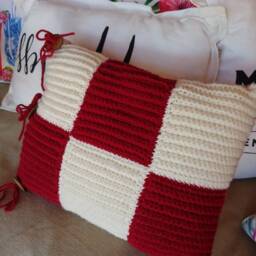 Christmas Red White Square Decorative Pillow, Yellow Pink Blue Handknit Yarn Pillows, Cable Knit Home Yard Room Bedding, Nursery Gift - thumbnail 2