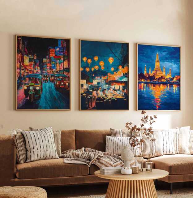 Set Of 3 Bangkok Posters, Thailand Travel Skyline Wall Art, Cityscape Prints Set, Modern Poster Decor - image 1
