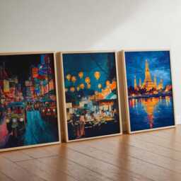 Set Of 3 Bangkok Posters, Thailand Travel Skyline Wall Art, Cityscape Prints Set, Modern Poster Decor - thumbnail 3