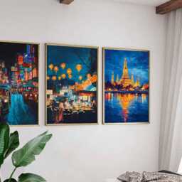 Set Of 3 Bangkok Posters, Thailand Travel Skyline Wall Art, Cityscape Prints Set, Modern Poster Decor - thumbnail 2