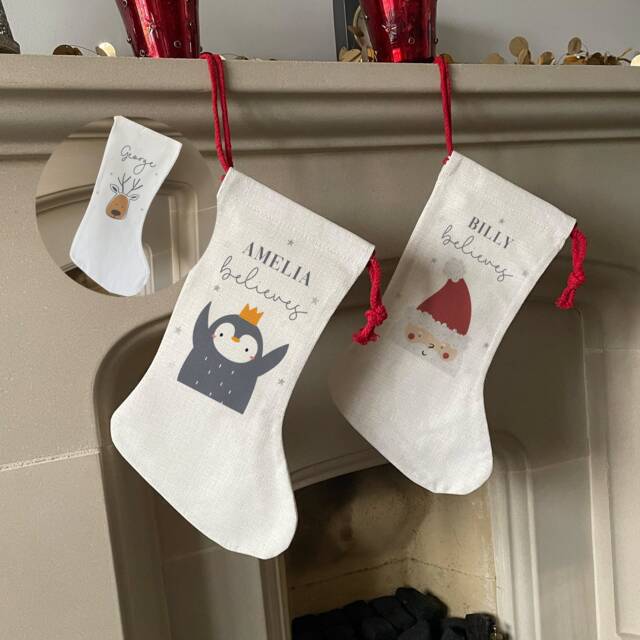 Personalised Christmas Stocking - Name Family Stockings Decorations Santa Penguin - image 1