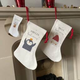 Personalised Christmas Stocking - Name Family Stockings Decorations Santa Penguin - thumbnail 1