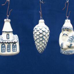 Set Of Three Handmade White Ceramic With Delft Blue Painted Christmas Tree Decorations -Trio - thumbnail 2