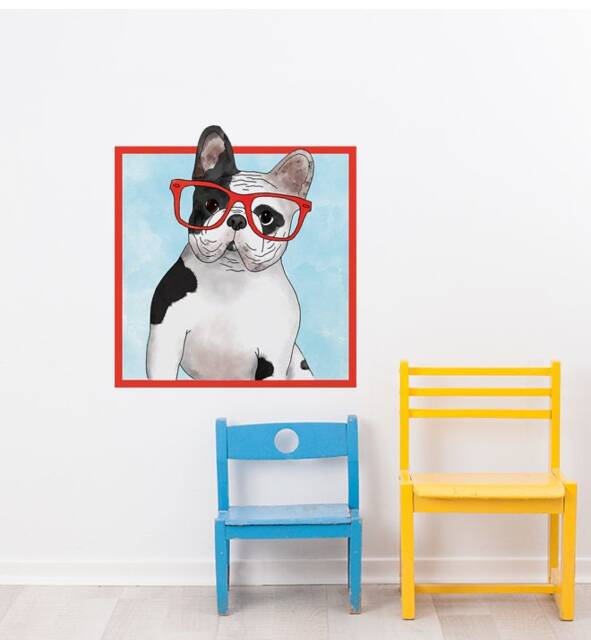 French Bulldog With Glasses Wall Sticker Decal - Dogs & Pets Stickers, Art, Decals, Kids Animals Decals