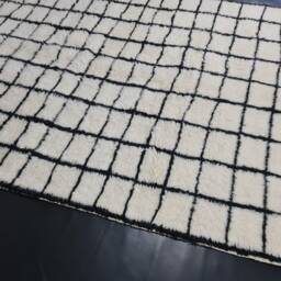 Grid Moroccan Rug, Beniourain Handmade Rug, White Wool Berber Green Cream Area Pattern Winter Home Blue Rug - thumbnail 3