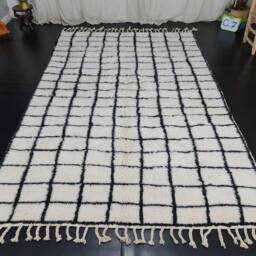 Grid Moroccan Rug, Beniourain Handmade Rug, White Wool Berber Green Cream Area Pattern Winter Home Blue Rug - thumbnail 2