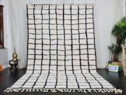 Grid Moroccan Rug, Beniourain Handmade Rug, White Wool Berber Green Cream Area Pattern Winter Home Blue Rug - thumbnail 1