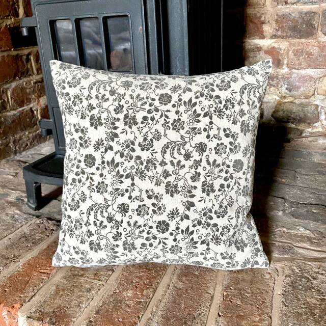30. Handmade Small Black Flowers Natural Linen Cotton Cushion Cover