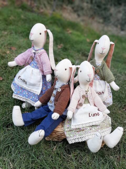 Personalized Handmade Cotton Bunny Doll Custom Name, Knitted Outfit - image 1