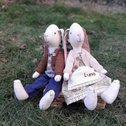 Personalized Handmade Cotton Bunny Doll Custom Name, Knitted Outfit - thumbnail 2