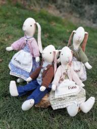 Personalized Handmade Cotton Bunny Doll Custom Name, Knitted Outfit - thumbnail 1