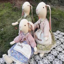 Personalized Handmade Cotton Bunny Doll Custom Name, Knitted Outfit - thumbnail 3