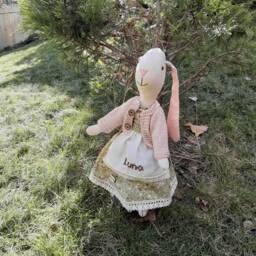 Personalized Handmade Cotton Bunny Doll Custom Name, Knitted Outfit - thumbnail 4