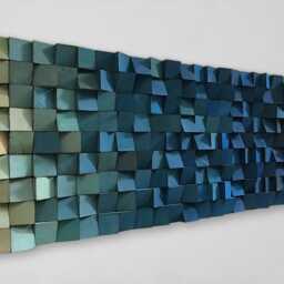 Reclaimed Wood Mosaic Wall Art - Blue Ombre Sculpture - thumbnail 3