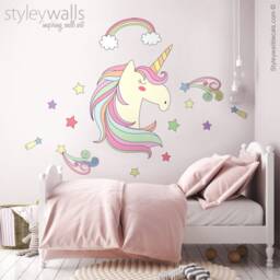 Unicorn Wall Decal, Rainbow Stars Sticker, Girls Nursery Decor, Magical Decor - thumbnail 2