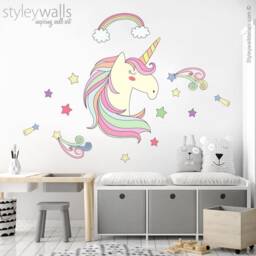 Unicorn Wall Decal, Rainbow Stars Sticker, Girls Nursery Decor, Magical Decor - thumbnail 1