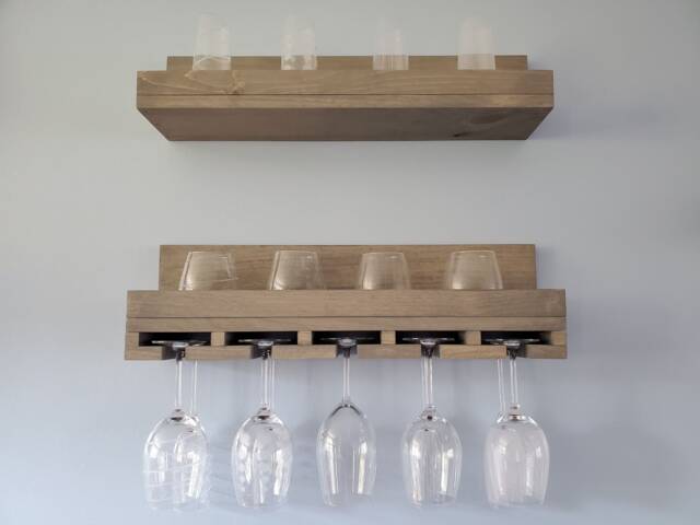 Wine Rack Bundle, Liquor Shelf, Bar Wooden Wine Cork Holder, Shelves, Floating Glass Holder - image 1