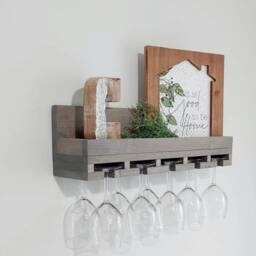 Wine Rack Bundle, Liquor Shelf, Bar Wooden Wine Cork Holder, Shelves, Floating Glass Holder - thumbnail 3