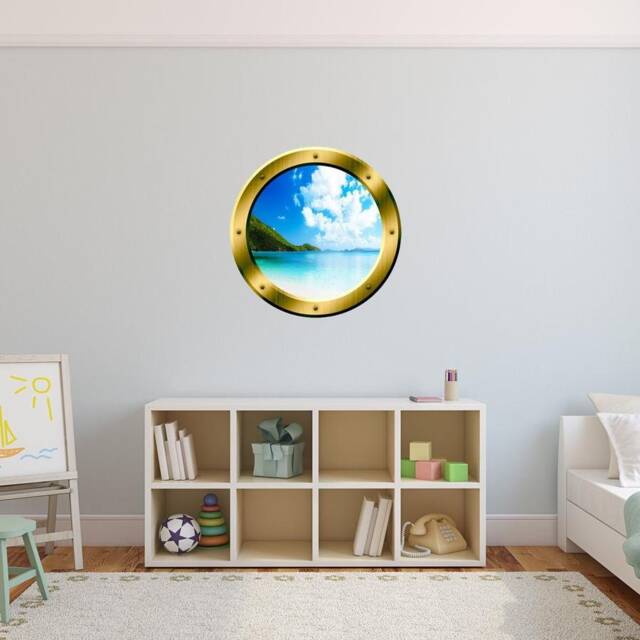 Fake Window 3D Ocean View Wall Decal Sea Porthole Peel & Stick Decor Vwaq Gp34 - image 1