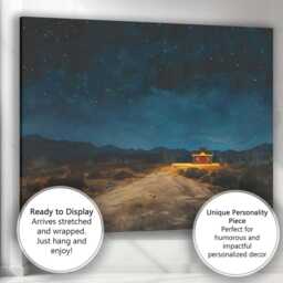 Lone Desert Cabin Under Starry Night Sky Canvas Wall Art Print Decor Picture Ready To Hang - thumbnail 3