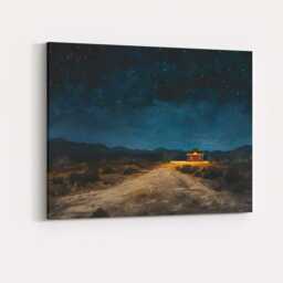 Lone Desert Cabin Under Starry Night Sky Canvas Wall Art Print Decor Picture Ready To Hang - thumbnail 4