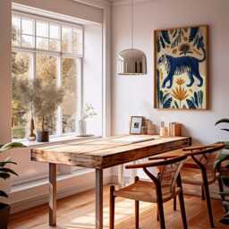 Japanese Tiger Poster, Modern Wall Art, Bold Blue & Gold, Floral Asian Style Print - thumbnail 3