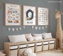 Personalised Set Of 3 Transport Posters Unframed, Vehicle Alphabet Print, Cars Chart Boy Bedroom Decor, Playroom Prints - thumbnail 1