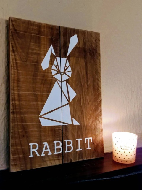 Animal Painting, Geometric Wooden Rabbit, Wall Decoration, Origami - image 1