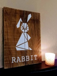 Animal Painting, Geometric Wooden Rabbit, Wall Decoration, Origami - thumbnail 1