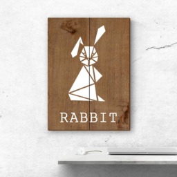 Animal Painting, Geometric Wooden Rabbit, Wall Decoration, Origami - thumbnail 2