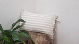 striped Beige & White Pillowcase - Envelope Closure Natural Organic Softened Linen Various Sizes Customized - thumbnail 1