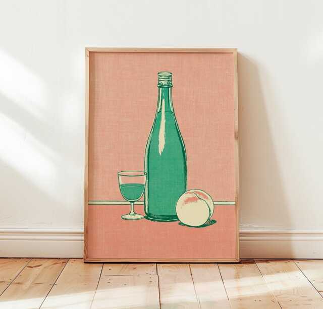 Green Bottle Poster, Caf?? Still Life Print, Kitchen Wall Art - image 1