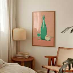 Green Bottle Poster, Caf?? Still Life Print, Kitchen Wall Art - thumbnail 4
