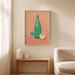 Green Bottle Poster, Caf?? Still Life Print, Kitchen Wall Art - thumbnail 3