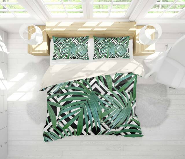 3D Palm Leaf Duvet Cover Set, Geometric Bedding - image 1