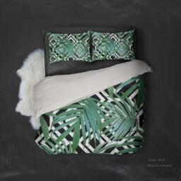 3D Palm Leaf Duvet Cover Set, Geometric Bedding - thumbnail 2