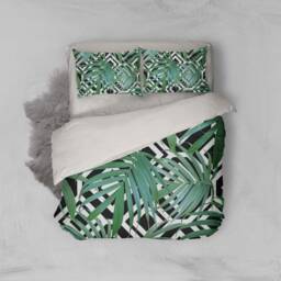 3D Palm Leaf Duvet Cover Set, Geometric Bedding - thumbnail 3