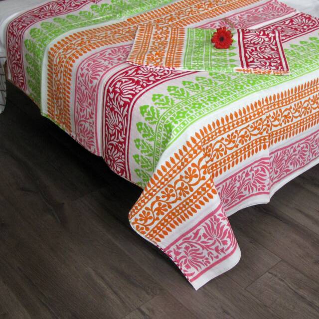 Hand Block Print Cotton Bedsheet, Bedspread, Bedding, Bed Linen, Flat Sheet.100 % Soft Premium Cotton.queen Size, Bed Sheet, Boho, Bohemian, Picnic - image 1