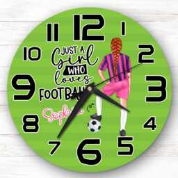 Girls Football Red Hair French Braid Personalised Gift For Kid's Bedroom Clock - Kids Clock, Children's , Custom Wall - thumbnail 1