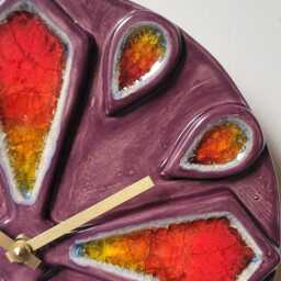 Unusual Hand Made Circular Purple Glazed Stoneware Ceramic & Glass Wall Clock 25 cm Diameter 10 - thumbnail 3
