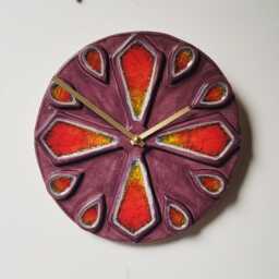 Unusual Hand Made Circular Purple Glazed Stoneware Ceramic & Glass Wall Clock 25 cm Diameter 10 - thumbnail 2
