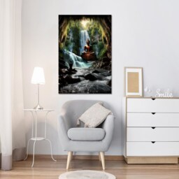 Buddha Sculpture Yoga Figure Waterfall Canvas Prints Wall Hangings , Home Decor, Mounted Canvas Print Ready To Hang - thumbnail 2