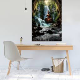 Buddha Sculpture Yoga Figure Waterfall Canvas Prints Wall Hangings , Home Decor, Mounted Canvas Print Ready To Hang - thumbnail 3