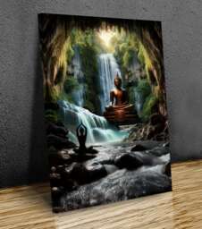 Buddha Sculpture Yoga Figure Waterfall Canvas Prints Wall Hangings , Home Decor, Mounted Canvas Print Ready To Hang - thumbnail 1
