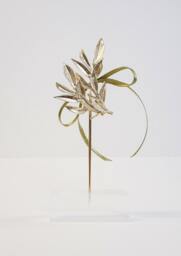 Gold Plated Bronze Olive Branch On Perspex Stand, Greek Art - thumbnail 1
