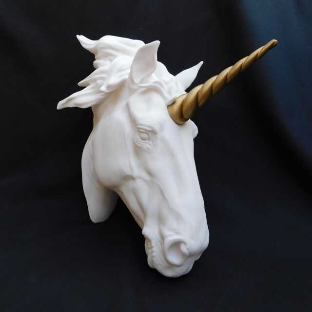 Unicorn Head Wall Art, 3D Printed Decor, Magical Sculpture, White With Gold Horn - image 1
